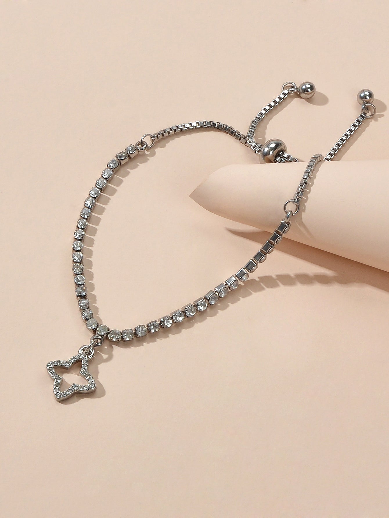 Luxury Full Rhinestone Shining Flower Charm Classic Tennis Adjustable Bracelet-3
