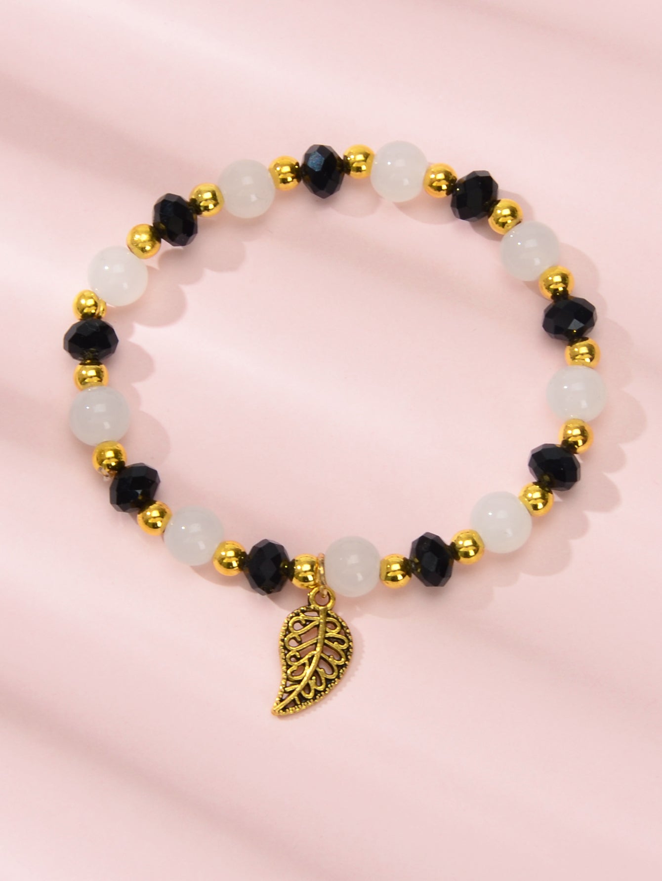 Ethnic Traditional Jewellery Handmade Beads Elastic Leaf Charm Bangle Bracelet-3