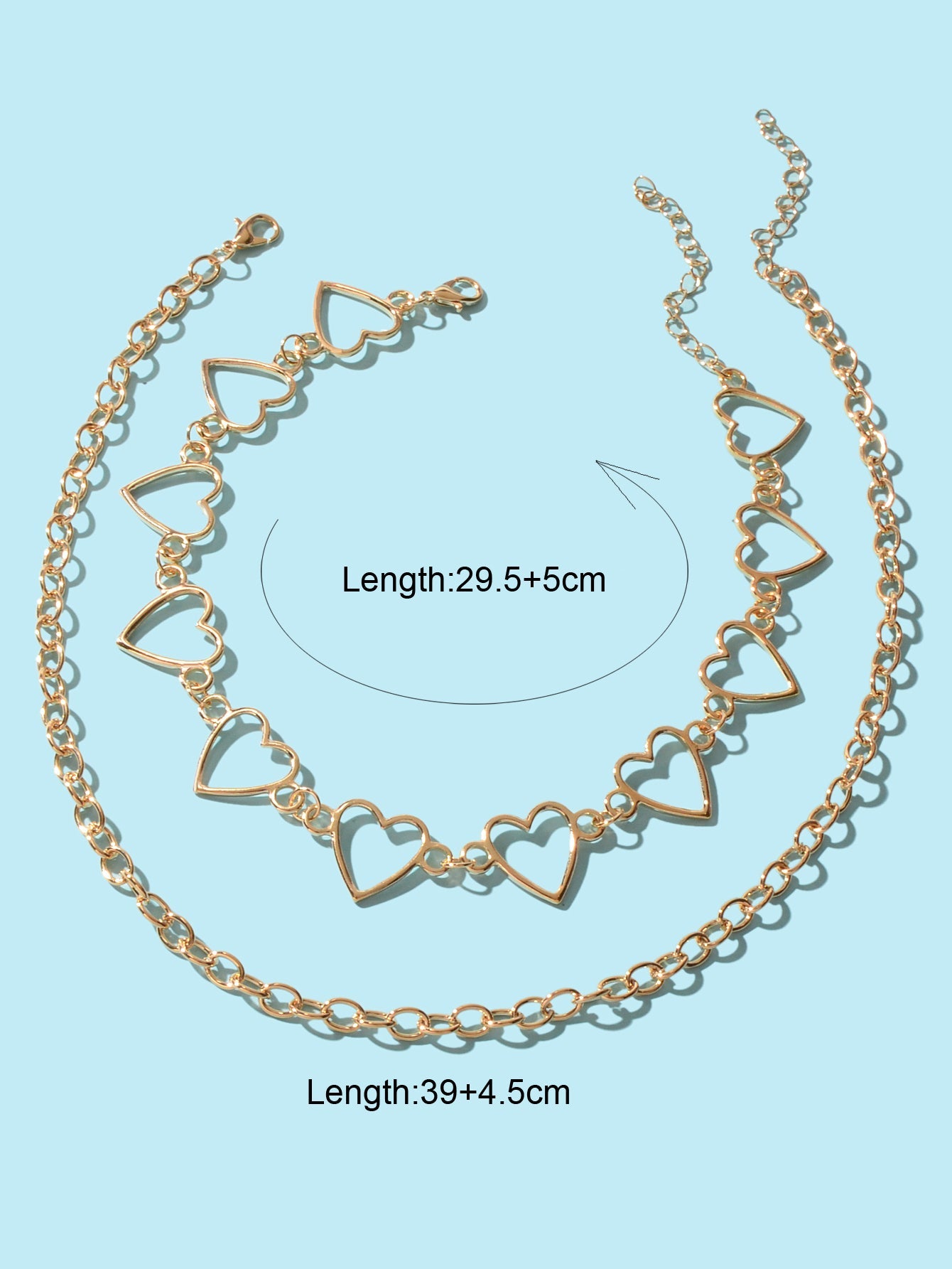 2pcs Gold Hollow out Heart Double layer Chain Clavicle Necklace Trendy Jewellery-3