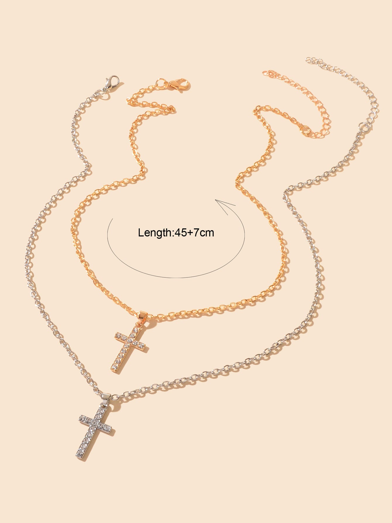 2 pcs Gold Silver Chain Rhinestone Cross Matching Necklace Lovers Couples Gift-3