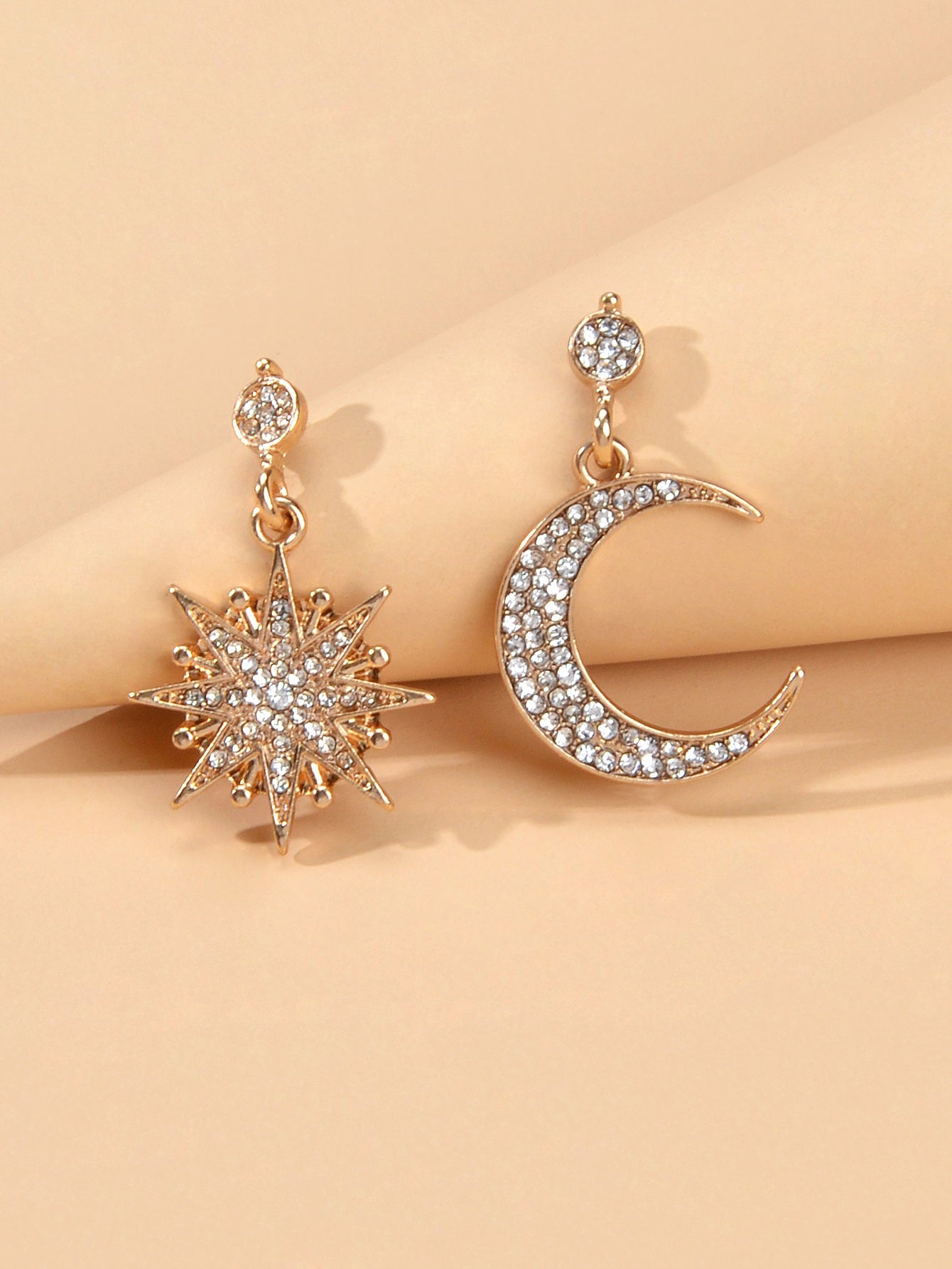 Asymmetric Luxurious Full Rhinestone Star Moon Dangle Earrings Party Jewellery-3