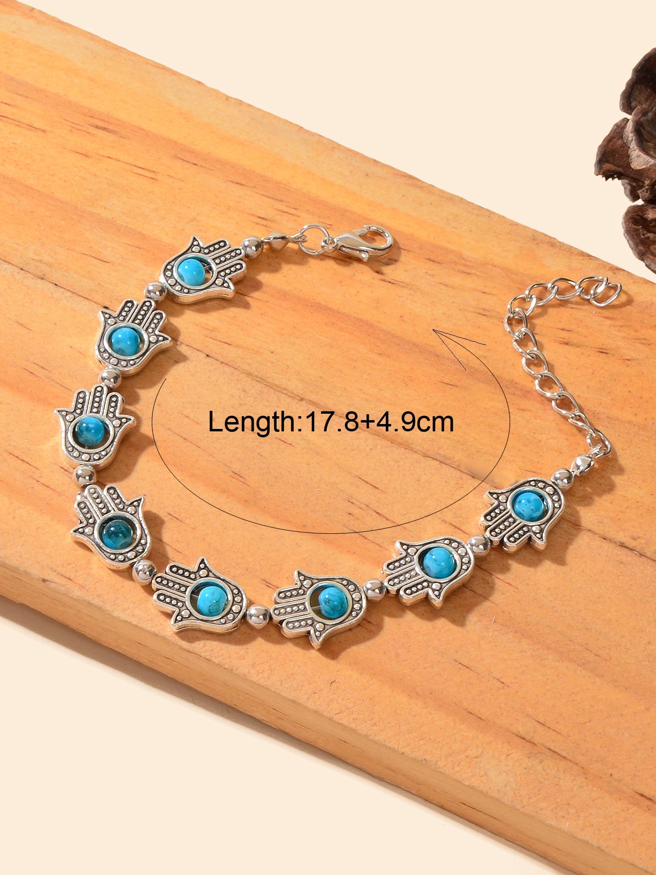 Ethnic Jewellery Vintage Handmade Blue Red Beaded Antique Silver Hand Bracelet-3