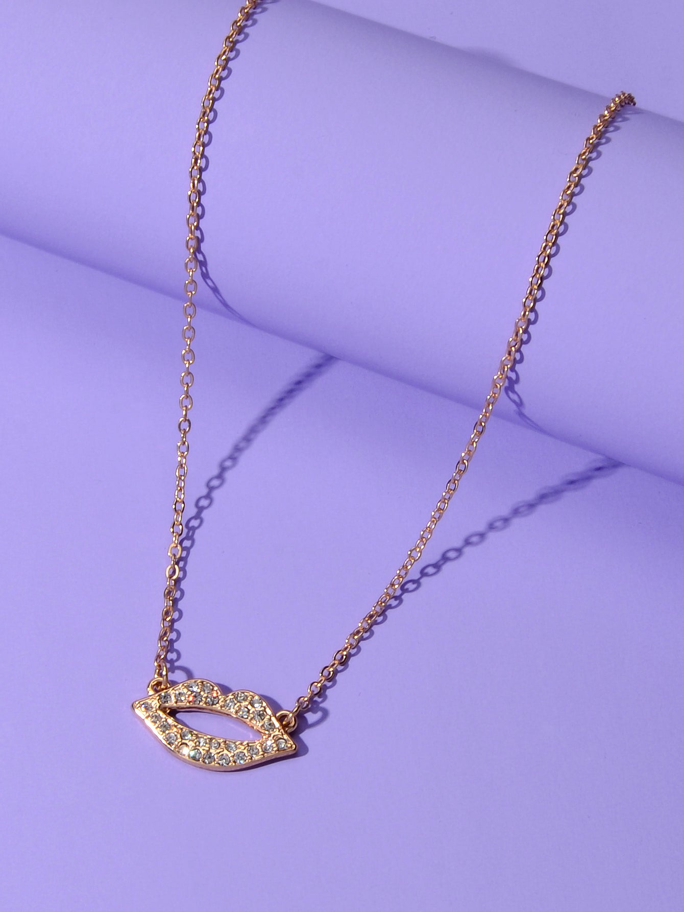Engagement Jewellery Gift Rhinestone Decor Gold Chain Lip Charm Collar Necklace-3