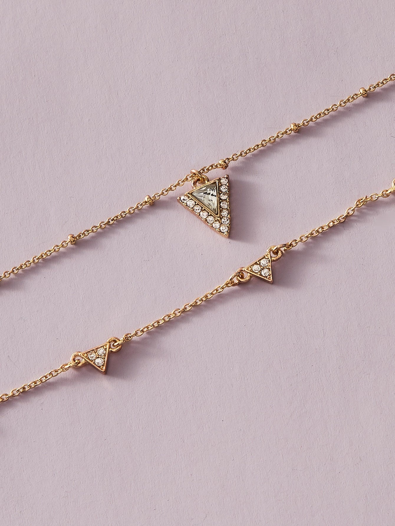 Ladies Jewellery Double layer Gold Chain Rhinestone Triangle Charm Necklace Gift-3