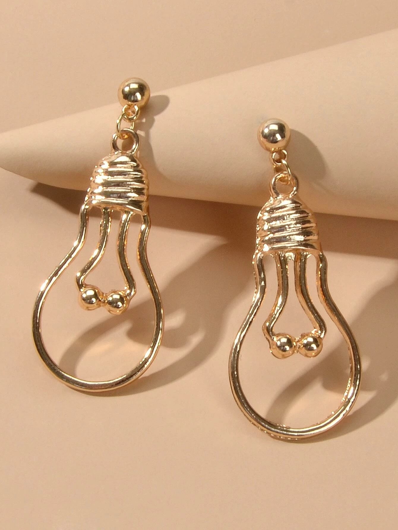 Punk Jewelry Gold Silver Metal Light Bulb Drop Statement Stunning Stud Earrings-3