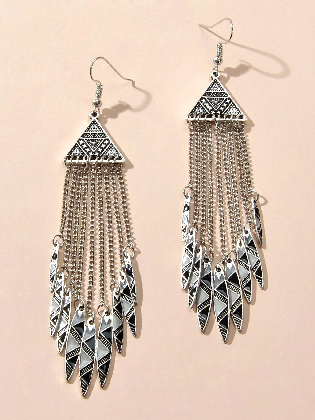 Tribal Ethnic Antique Silver Chain Tassel Geometric Charm Bohemian Earrings Gift-3