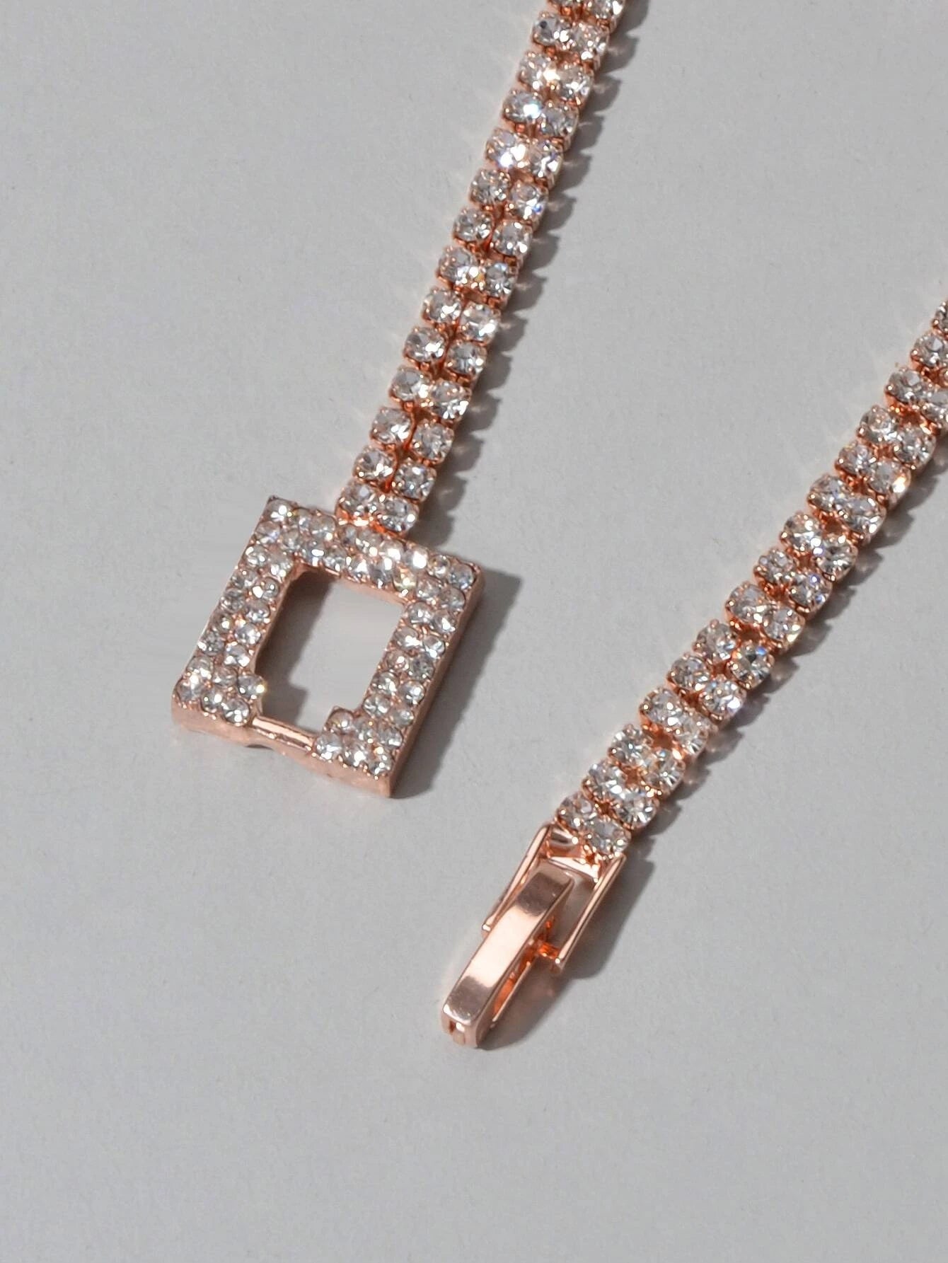 Textured Jewelry Full Rhinestone Rosegold Geometric Chain Women Tennis Bracelet-3