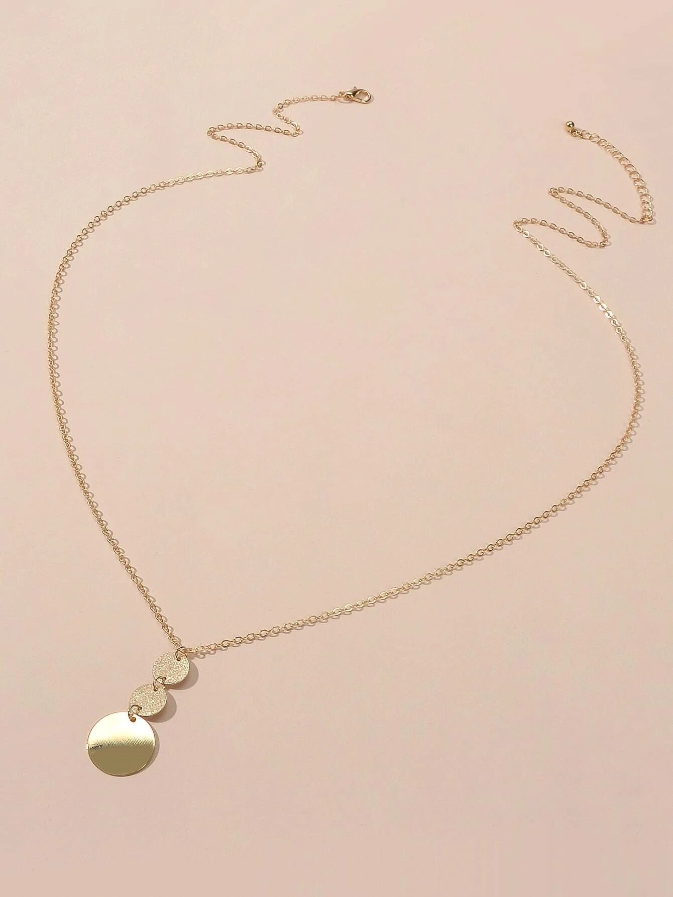 2 pcs Gold Chain Round Disc Love Heart Pendant Necklace Double Collar Women Gift-3
