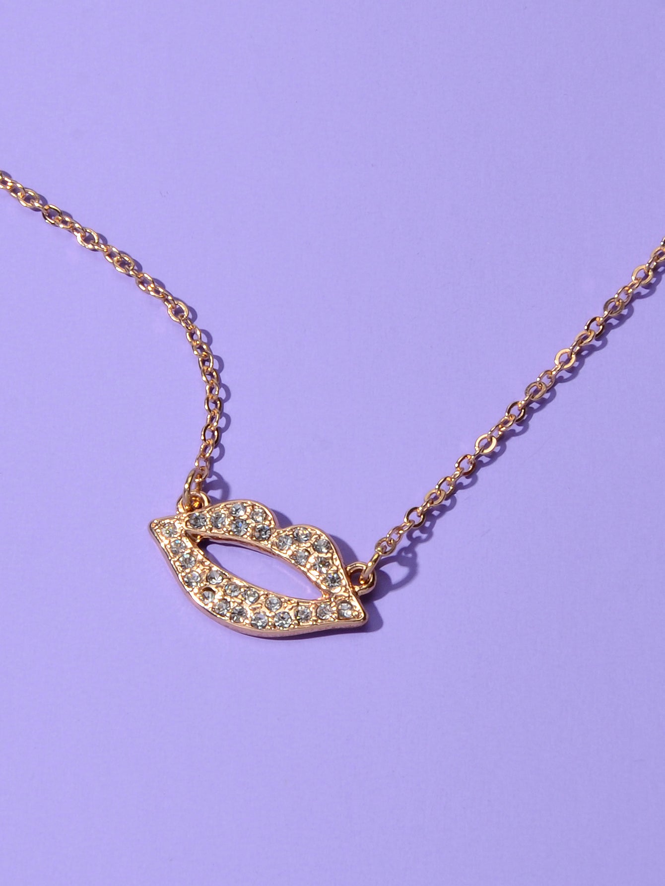 Engagement Jewellery Gift Rhinestone Decor Gold Chain Lip Charm Collar Necklace-4