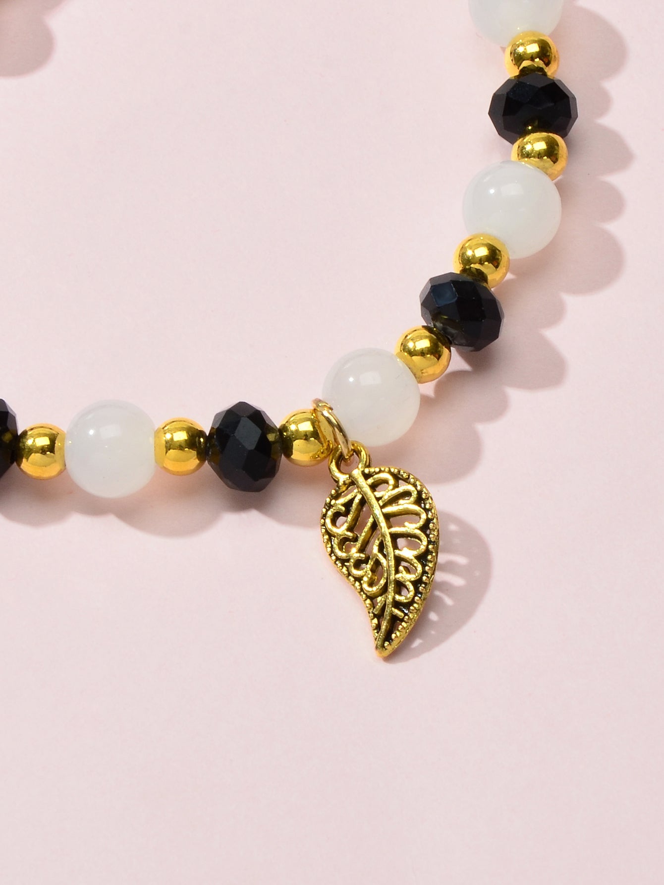 Ethnic Traditional Jewellery Handmade Beads Elastic Leaf Charm Bangle Bracelet-4