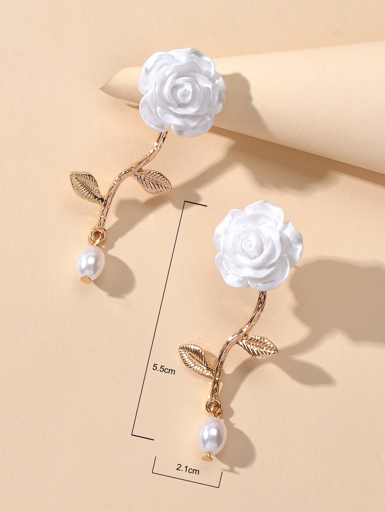 Elegant Resin Flower Leaf Pearl Charm Dangling Classic Stunning Bridal Earrings-4