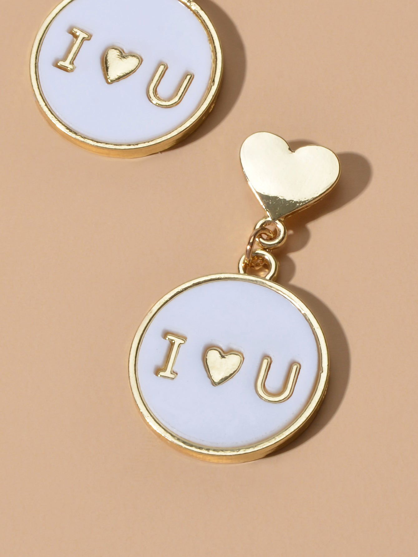 Ladies Jewellery Gold Heart I LOVE YOU Round Dangle Earrings Women Dainty Gifts-4