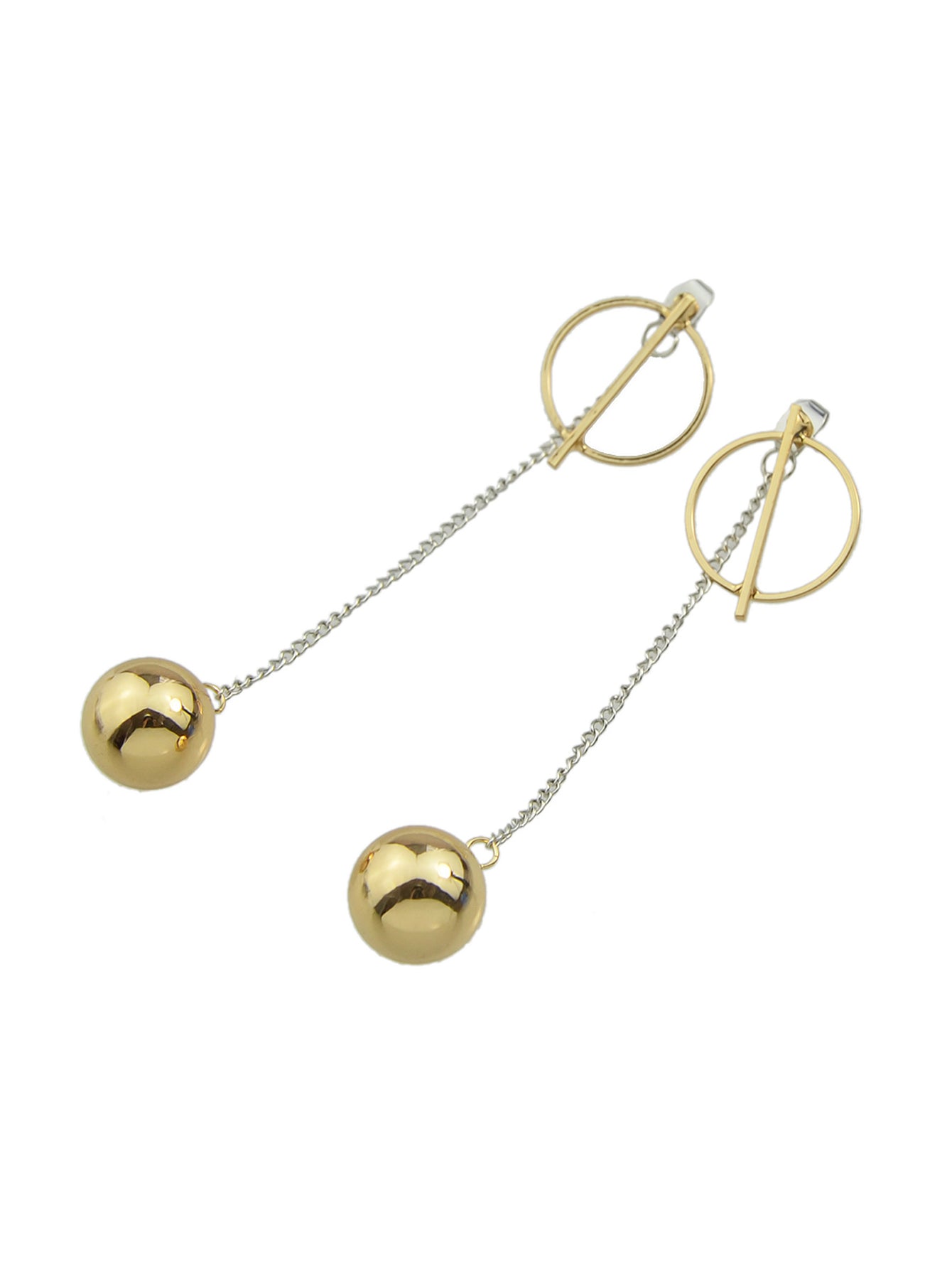 Long Silver Chain Gold Circle Ball Charm Earrings Ear Jacket Party Decoration-4