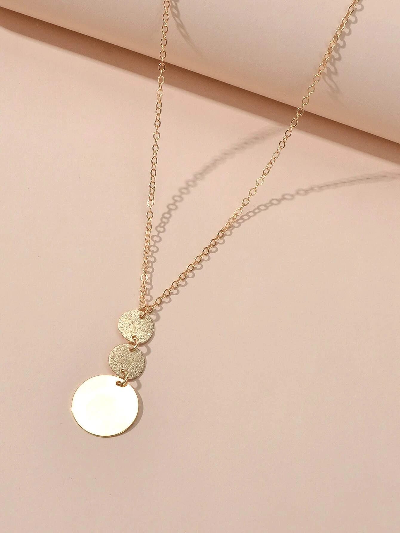 2 pcs Gold Chain Round Disc Love Heart Pendant Necklace Double Collar Women Gift-4