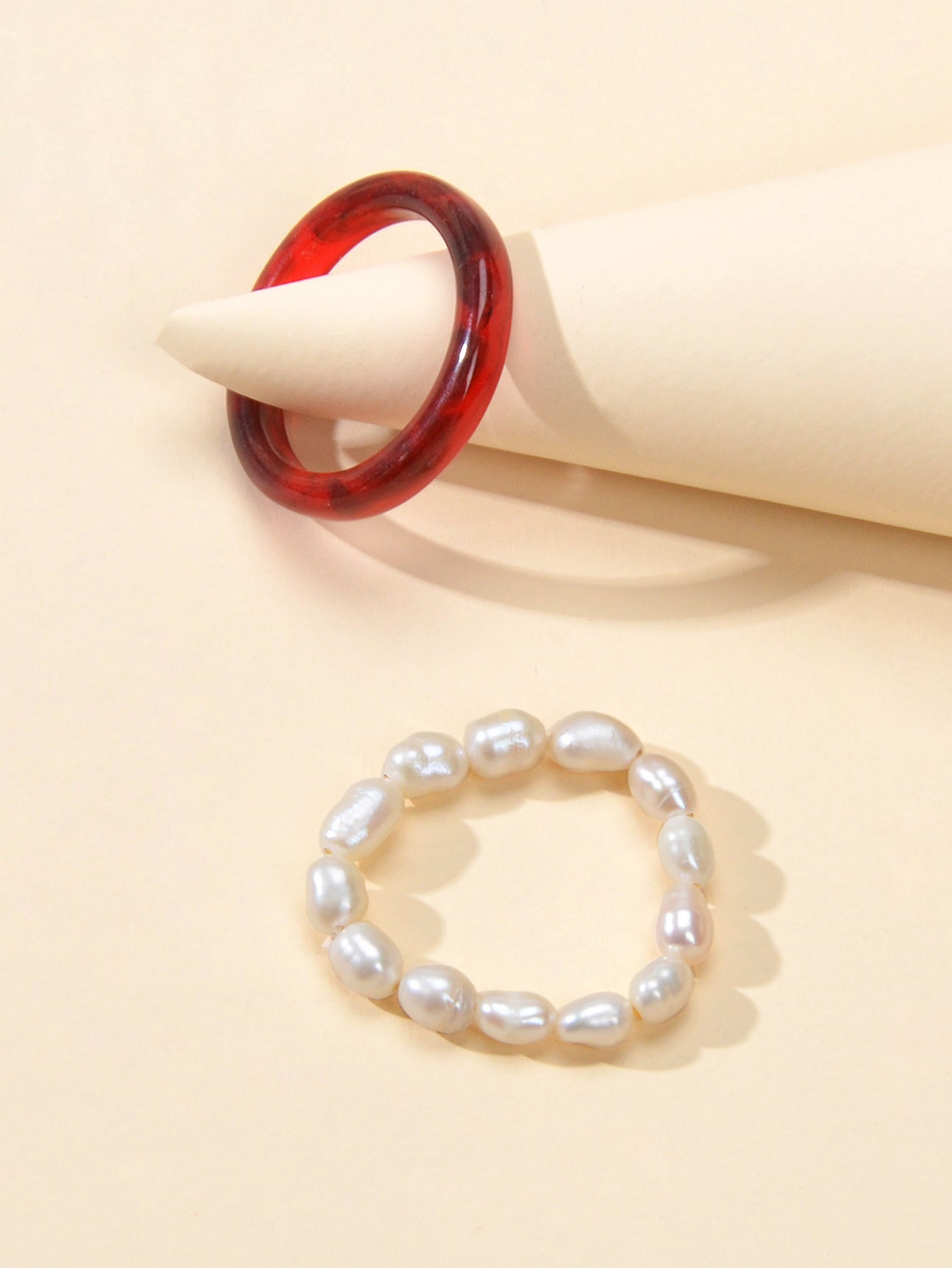 2pcs Pearl Elastic Ring New Women Accessories-1