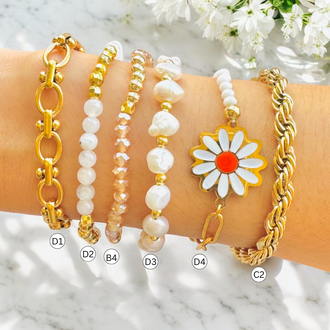 Pearls Moonstone Gold Layering Bracelets Waterproof, 18K Gold Plated-1