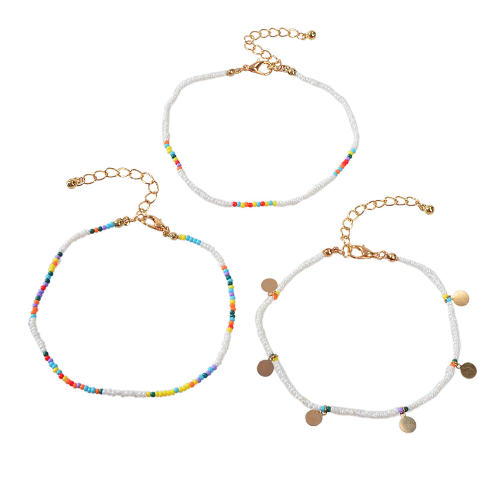3pcs Bohemian Handmade Disc Charm Colorful Seed Beads Bracelet Ethnic Jewellery-4