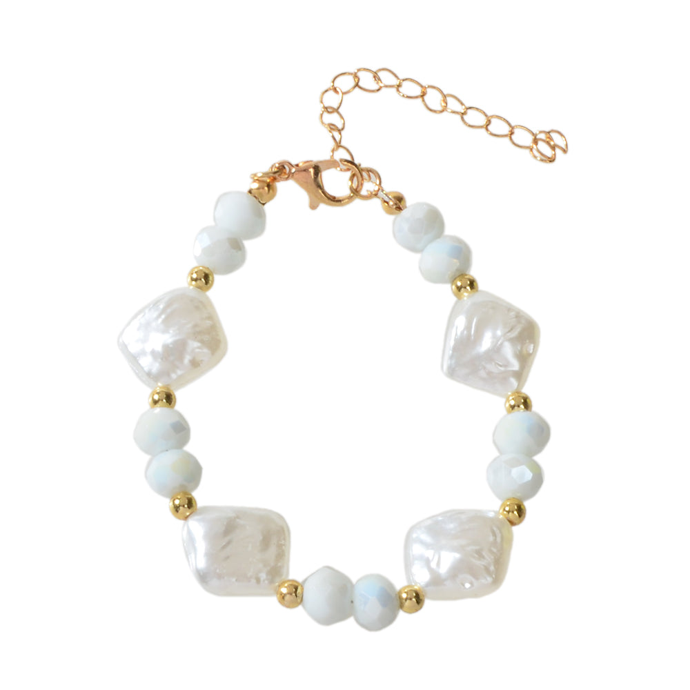 Textured Jewellery Pearl White Purple Beads Bracelet Wedding Party Accessories-5