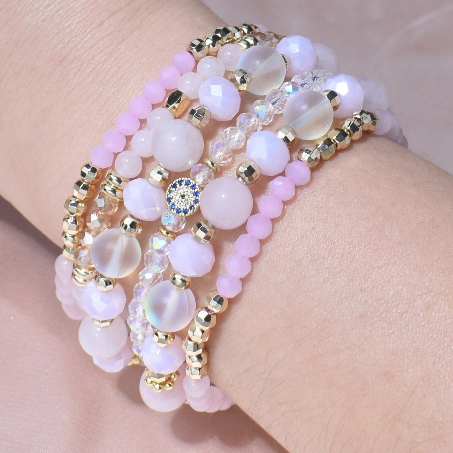 Rose Quartz, Evil Eye Build-Your-Own Bracelet Set-0