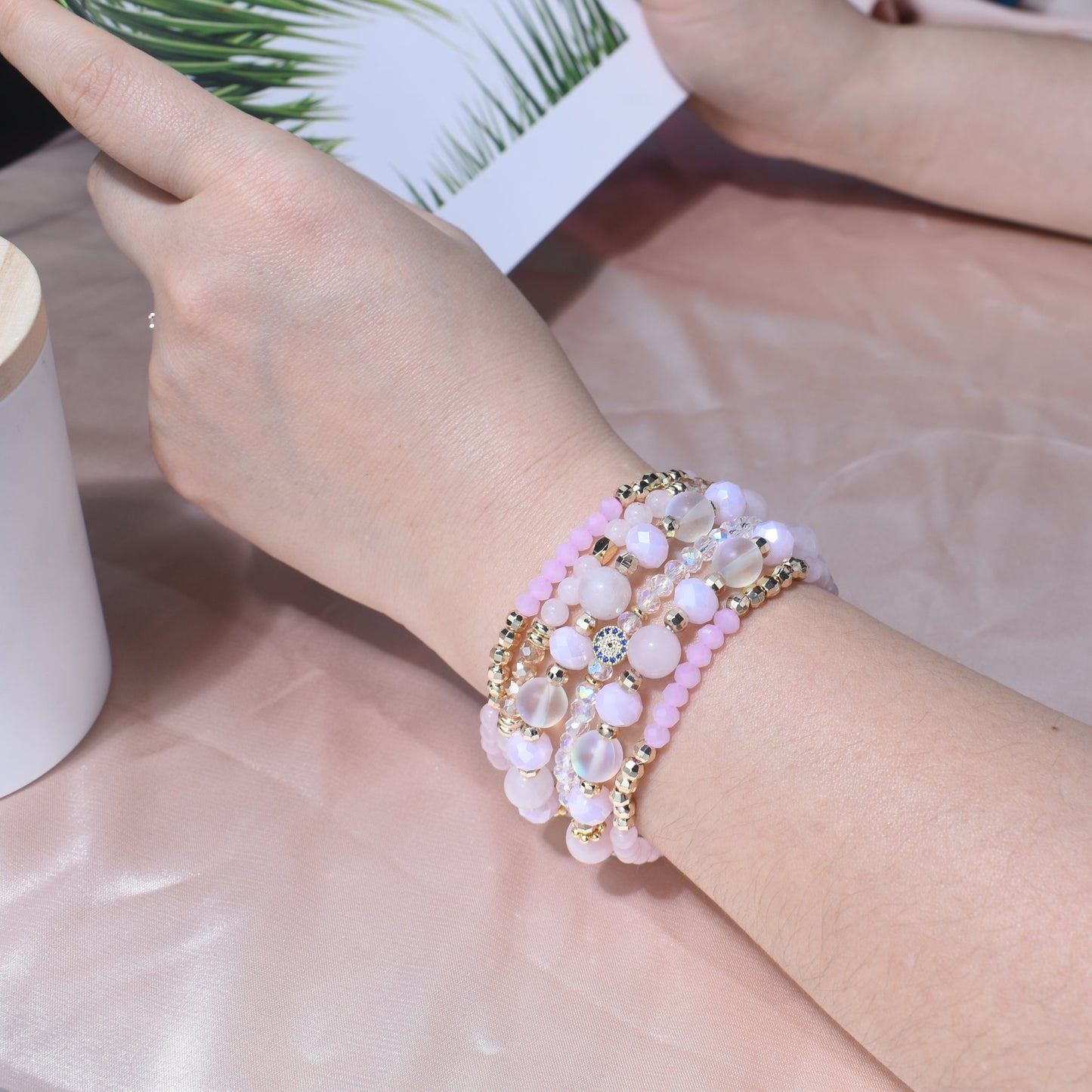 Rose Quartz, Evil Eye Build-Your-Own Bracelet Set-2
