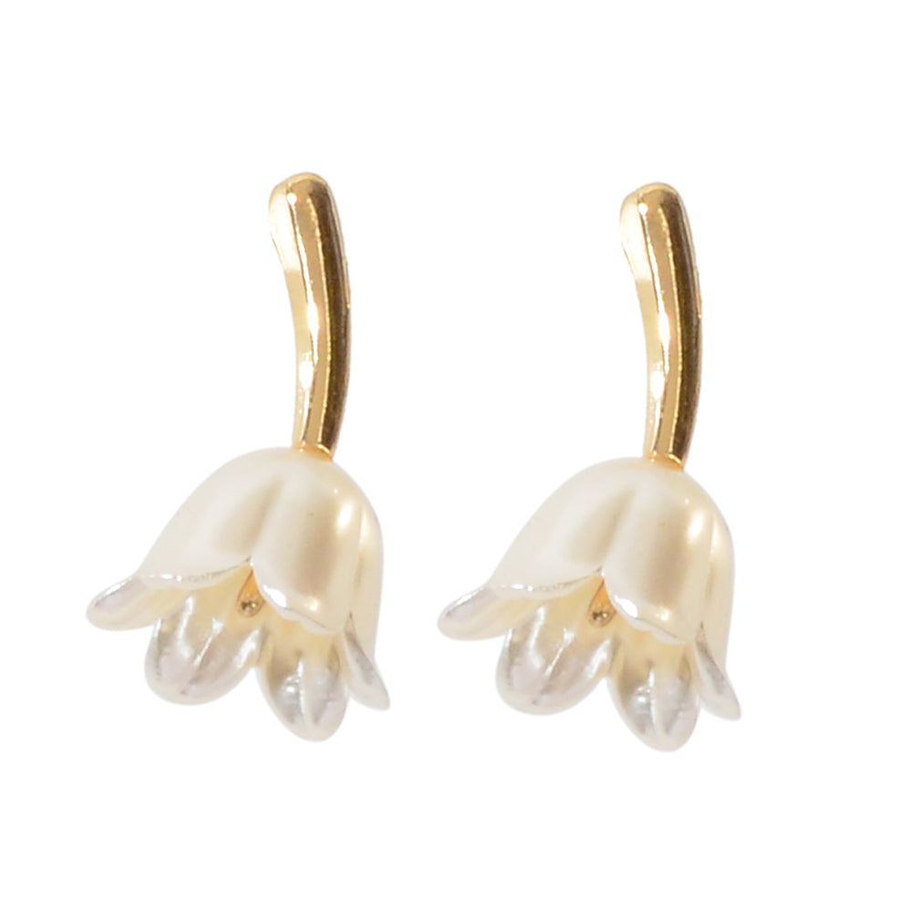 Perfect Engagement Jewellery Metal Pearl Flower Tulip Stud Earrings Accessories-4
