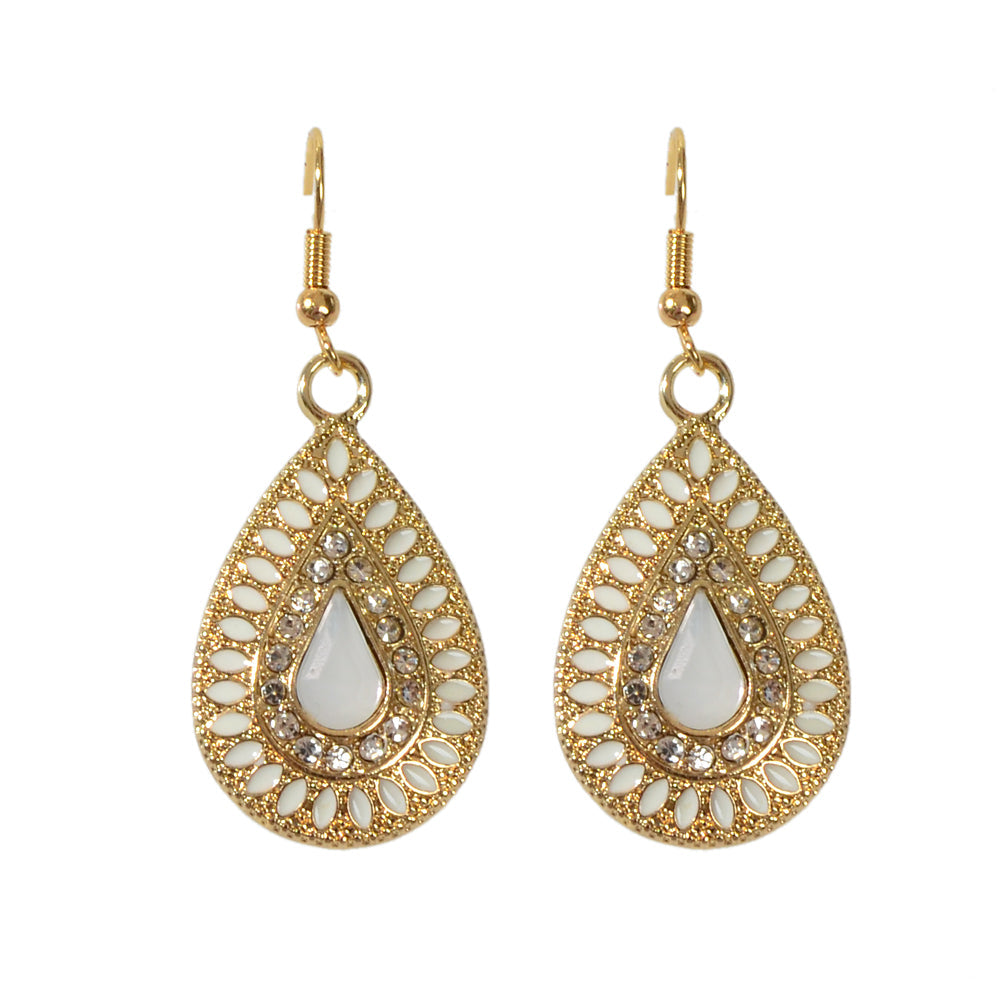 Rhinestone Decor White Crystal Water Drop Dangle Earrings Bohemian Accessories-4