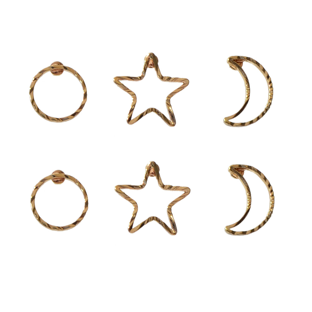 3 pairs Minimalist Jewelry Circle Star Moon Trendy Stud Small Earrings for Women-4