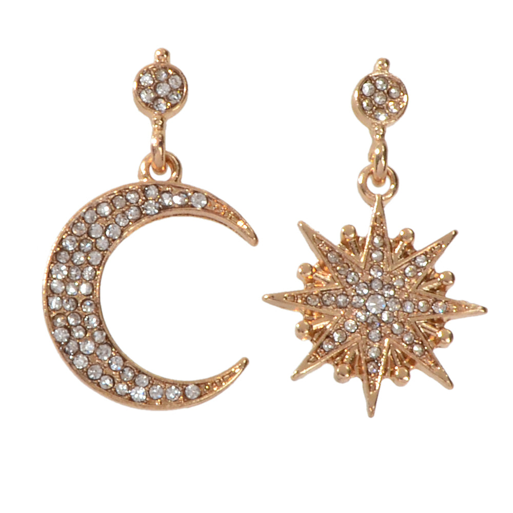 Asymmetric Luxurious Full Rhinestone Star Moon Dangle Earrings Party Jewellery-4