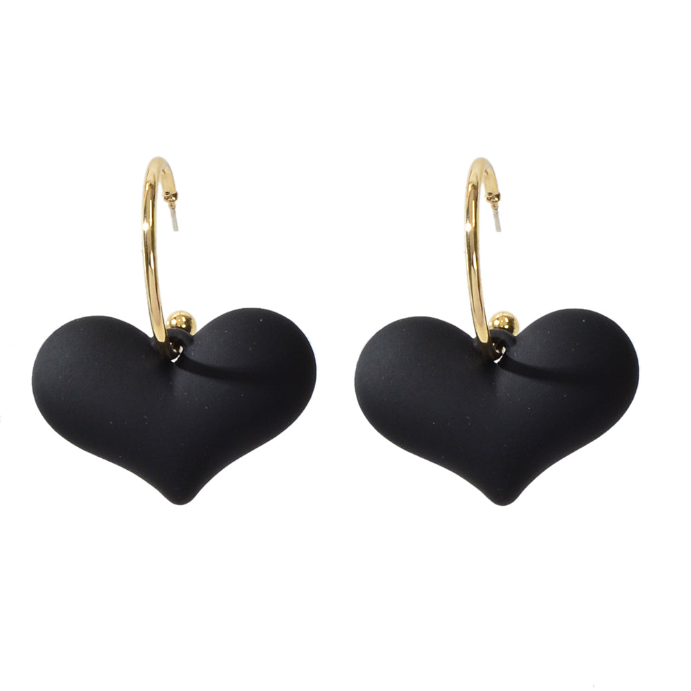 Perfect Red Black Heart Charm Dangle Hoop Pierced Hypoallergenic Women Earrings-3