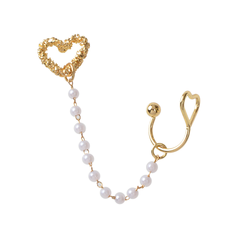 1pc Designer Jewelry Ear Cuff Pearl Gold Chain Heart Love Stud Cartilage Earring-3