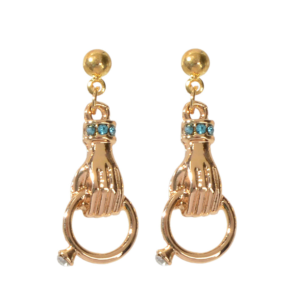 Unique Design Metal Rhinestone Decor Hand with Ring Earrings Women Dainty Gift-3