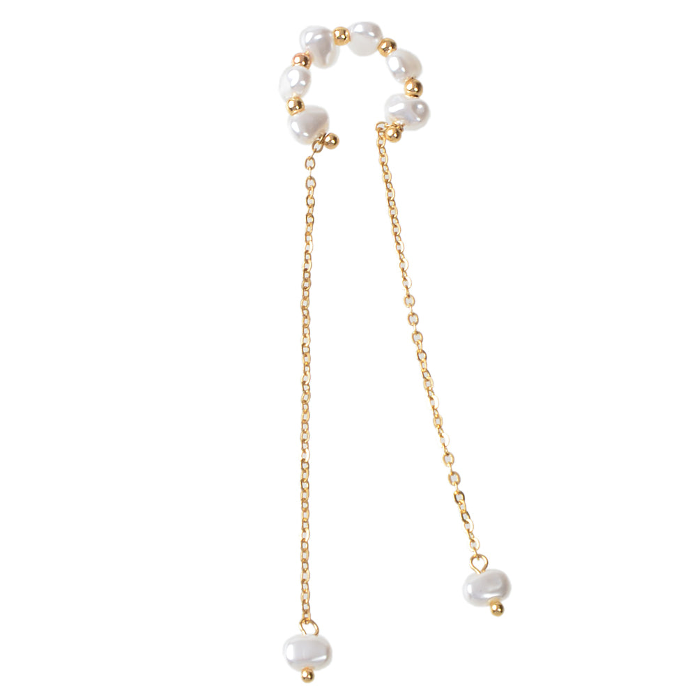 1 pc Fashion Pearl Long Gold Chain Ear Cuff Cartilage Dangle Earrings Accessory-3