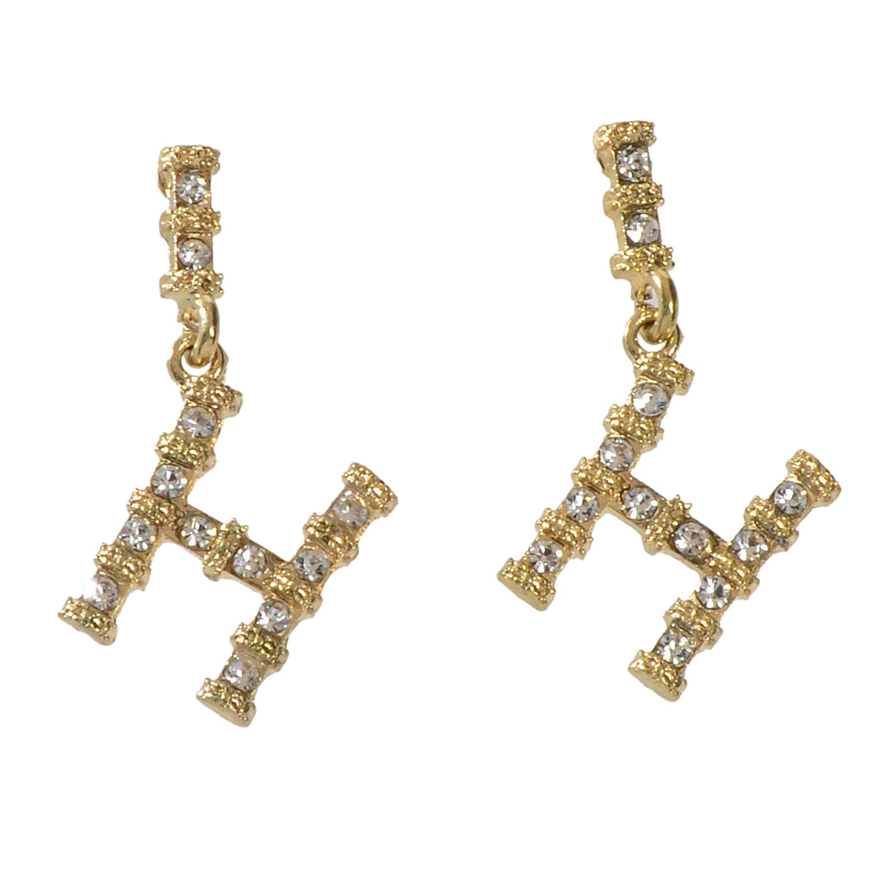 Textured Full Faux Cubic Zirconia Luxury Gold Letter Dangle Earrings for Women-4