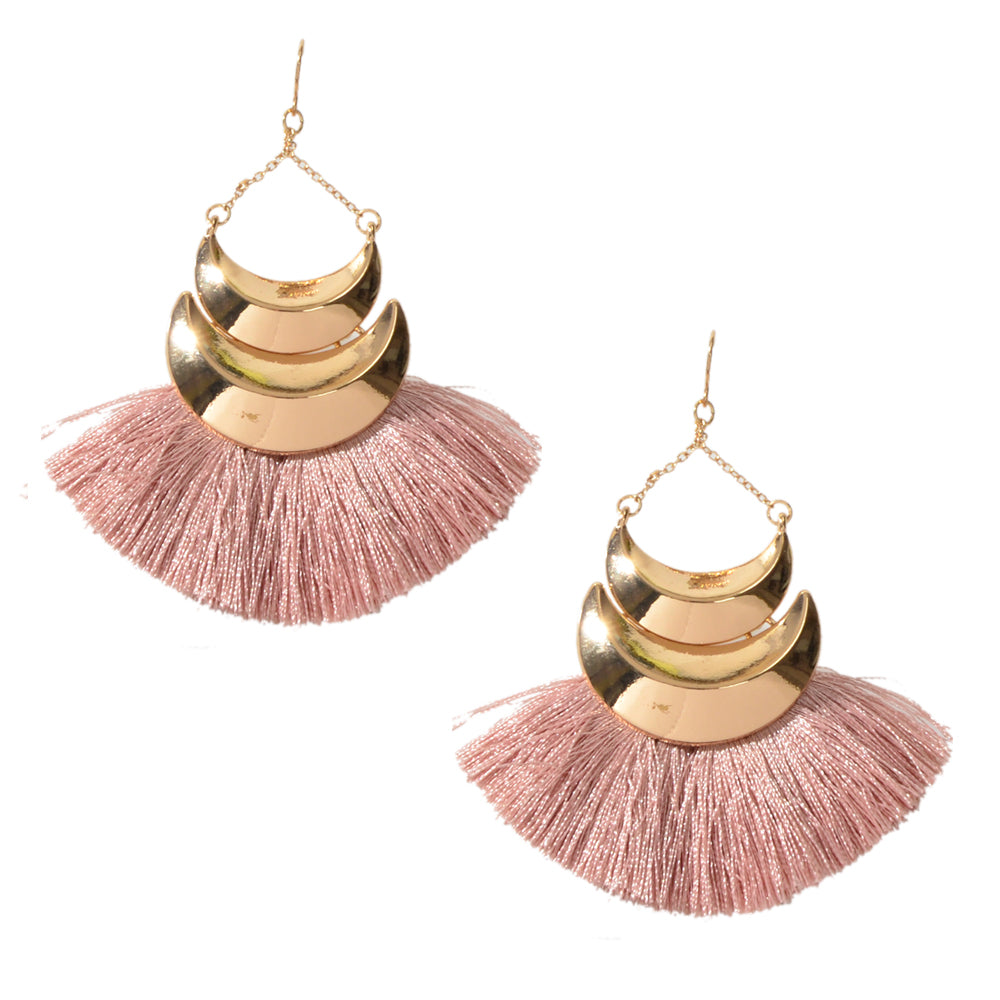 Ethnic Bohemian Traditional Jewellery Metal Pink Tassel Chunky Indian Earrings-4