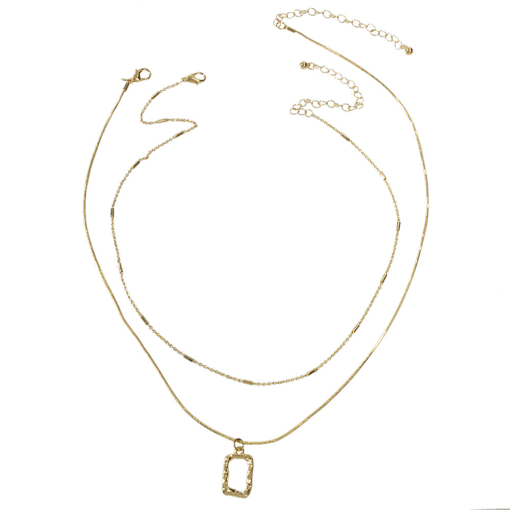 2 pcs Minimalist Gold Silver Chain Square Pendant Necklace Party Decoration Gift-3