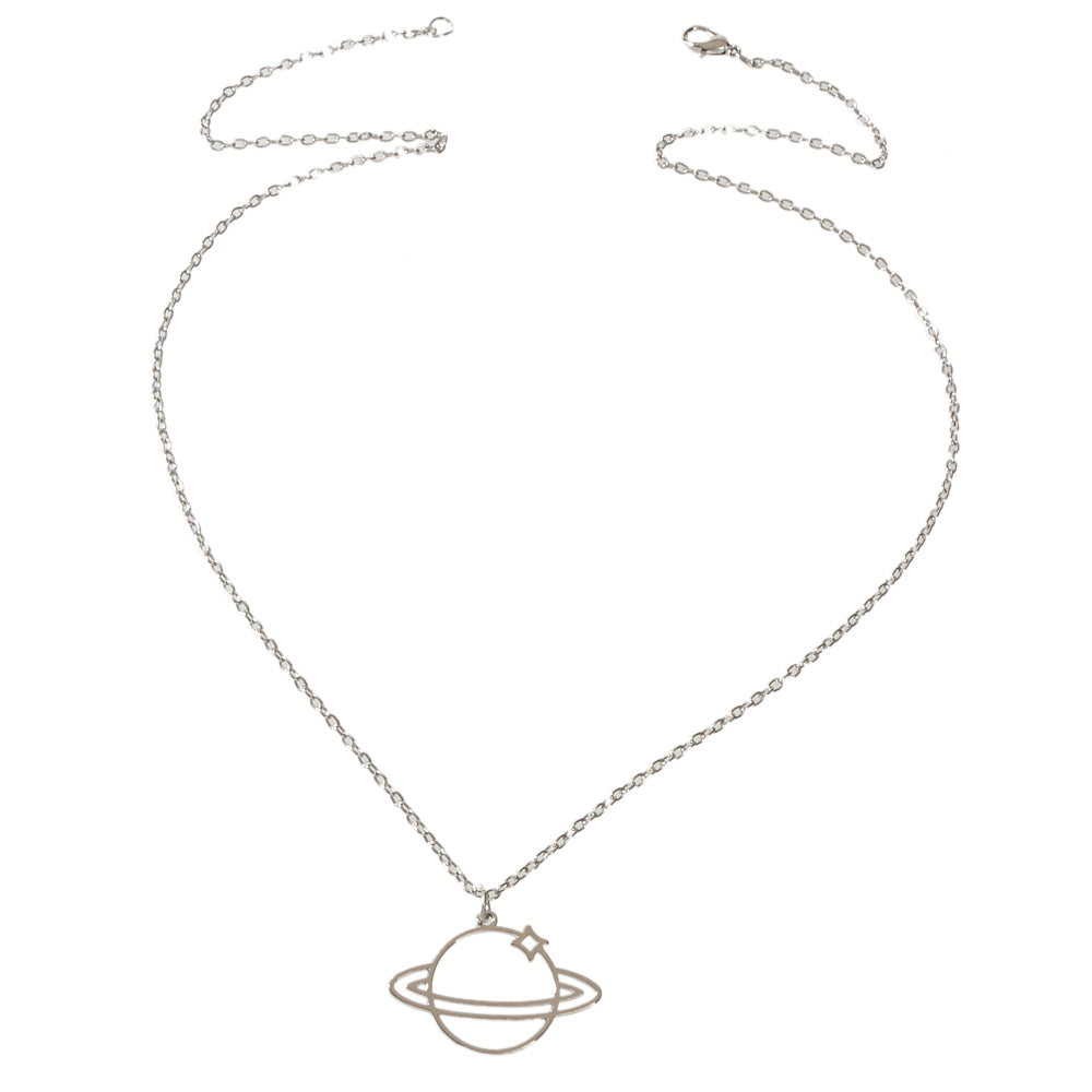 Trendy Jewellery Silver Long Chain Space Planet Charm Necklace Accessories Gift-3