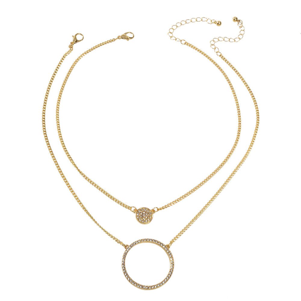 2 pcs Gold Silver Chain Rhinestone Round Circle Pendant Necklace Jewellery Gift-4