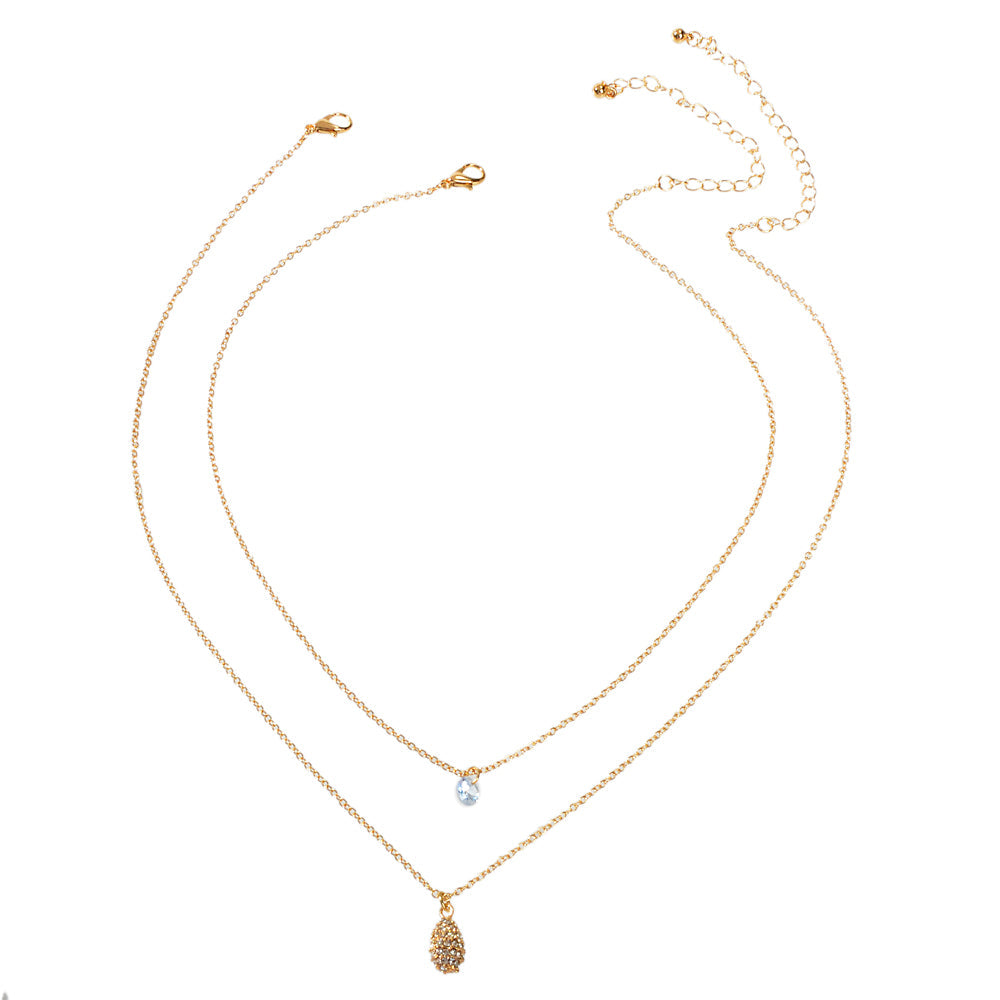 2 pcs Fashion Women Jewellery Rhinestone Decor Gold Chain Water Drop Necklace-4