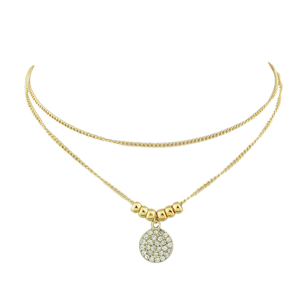Trendy Jewellery 2 pcs Gold Silver Chain Rhinestone Decor Round Pendant Necklace-3