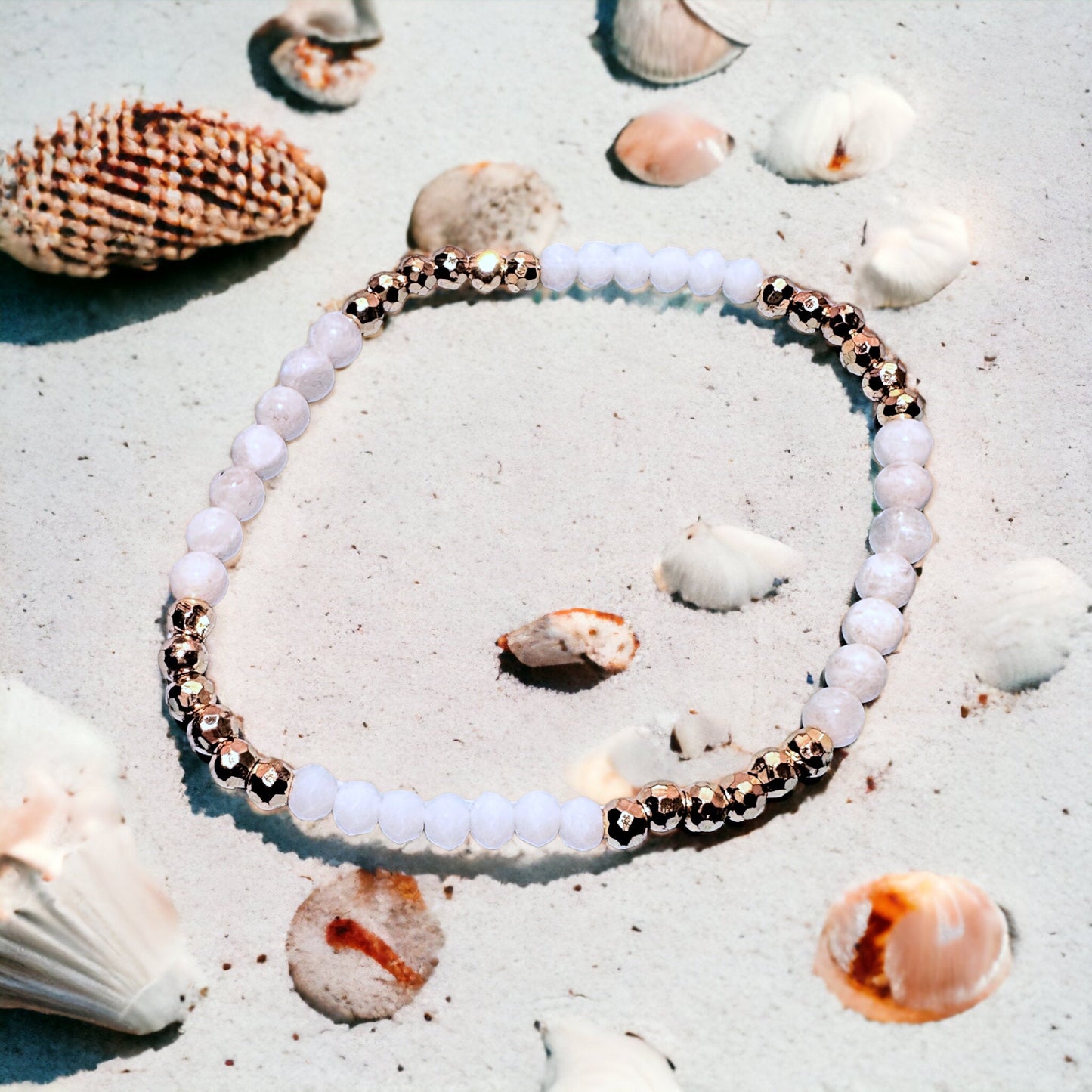 Pearls Moonstone Gold Layering Bracelets Waterproof, 18K Gold Plated-3