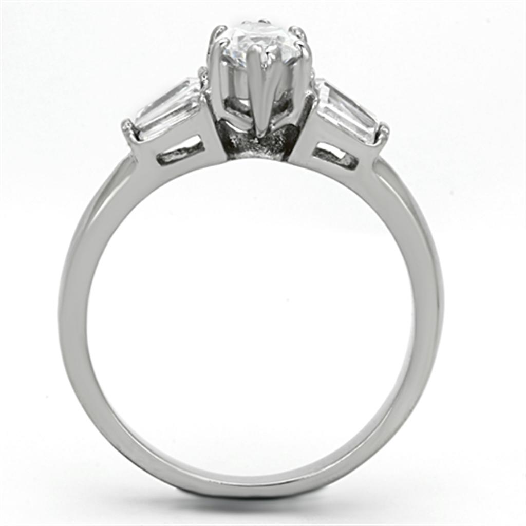 TK1220 - High polished (no plating) Stainless Steel Ring with AAA Grade CZ in Clear-2