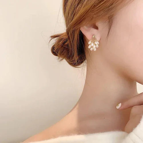 Elegant Gold & Pearl Cluster Earrings-2