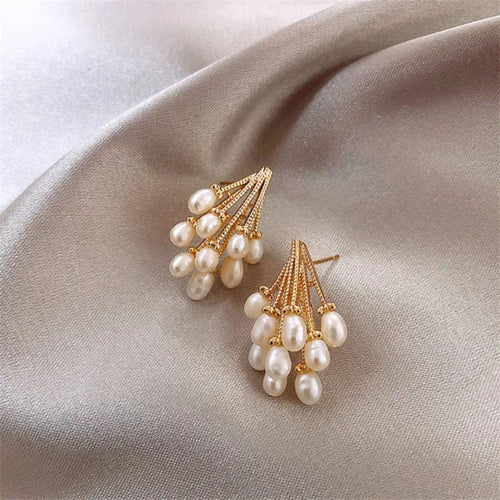 Elegant Gold & Pearl Cluster Earrings-3