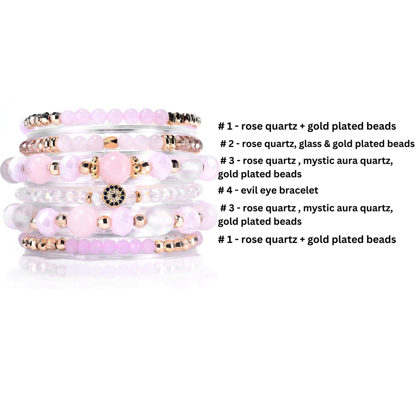 Rose Quartz, Evil Eye Build-Your-Own Bracelet Set-3