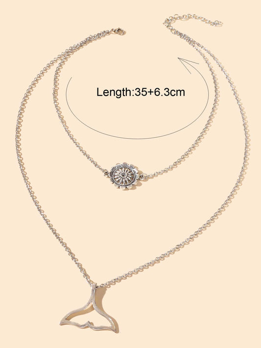 Bohemian Beach Jewelry Silver Layering Chain Choker Mermaid Tail Charm Necklace-1