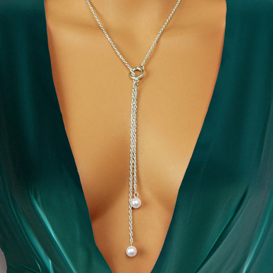 Pearl Pendant Lariat Long Necklace Elegant Versatile Jewelry-0