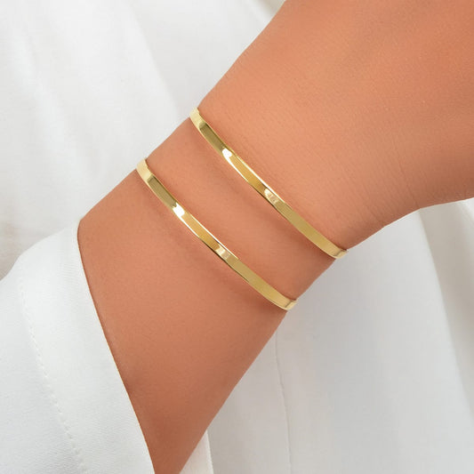 Double-Layered Gold Open Cuff Bangle Stylish Statement Bracelet-0