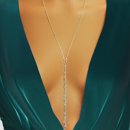Stylish Dinner Jewellery Y Style Long Silver Chain Star Charm Pendant Necklace-0