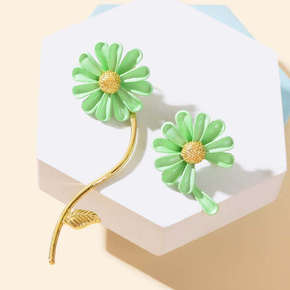 Asymmetrical White Enamel Flower Stick Stud Dangle Earrings Ear Jacket Jewellery-5