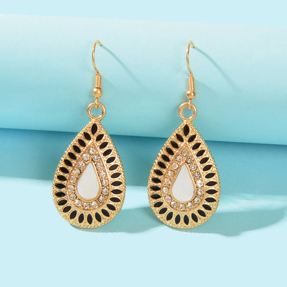 Rhinestone Decor White Crystal Water Drop Dangle Earrings Bohemian Accessories-5